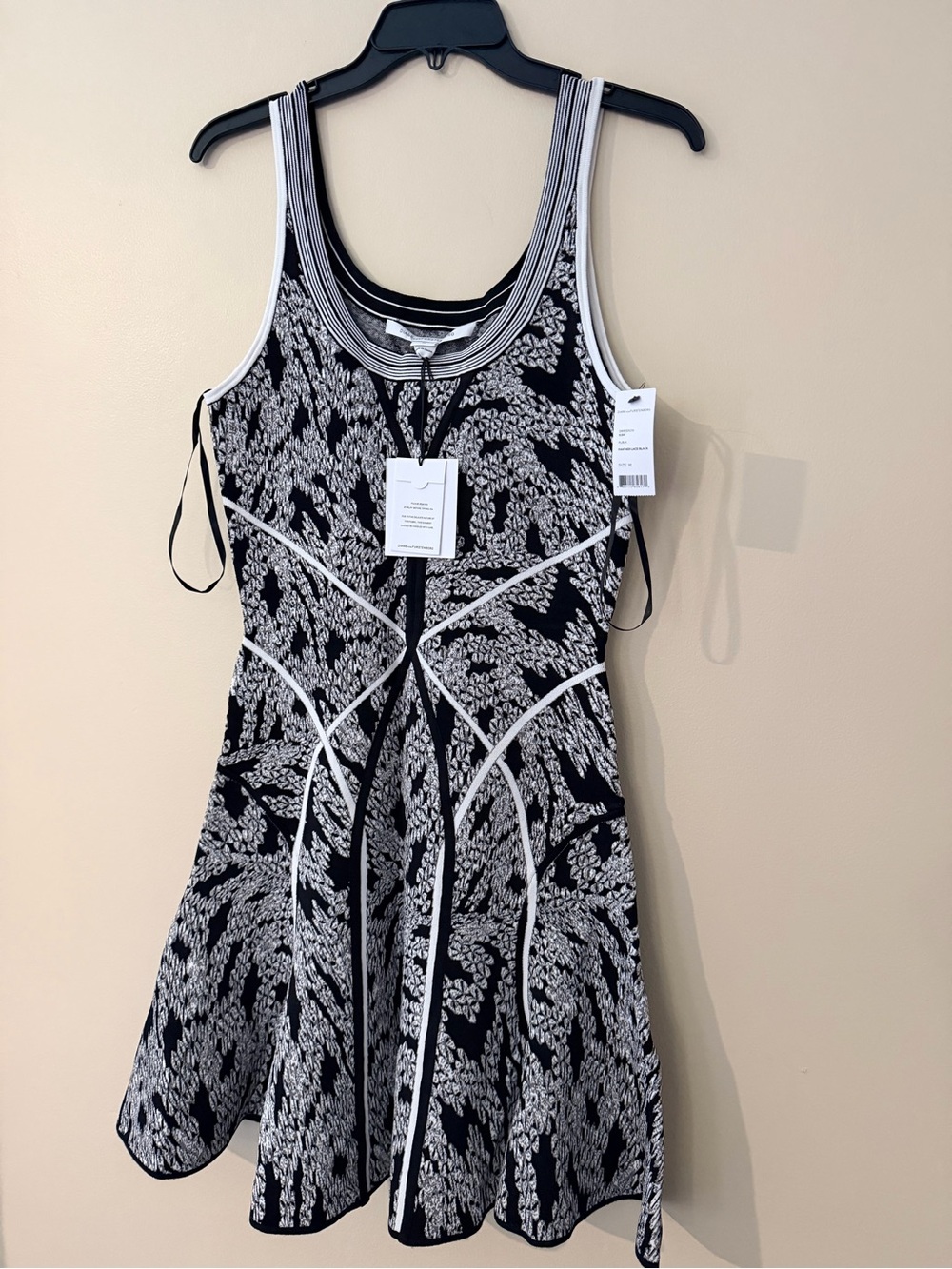 Diane Von Furstenberg Black and White Patterned Midi Dress